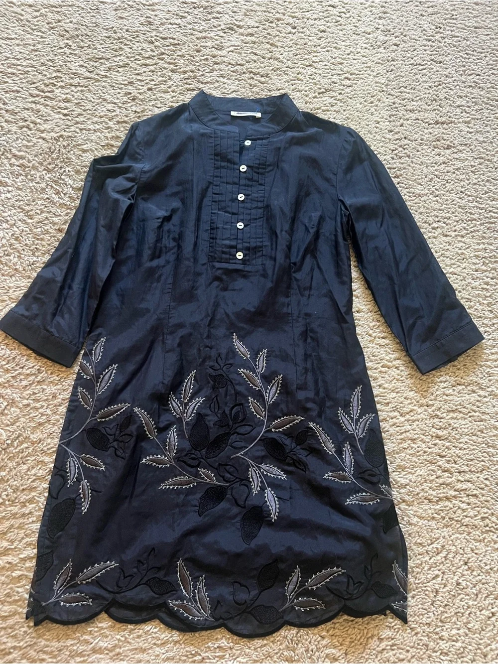 Coldwater Creek Black Embroidered Long-Sleeve Tunic Dress